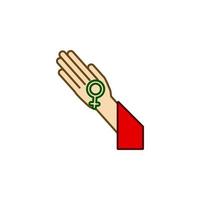 Woman hand, woman symbol, feminism color vector icon