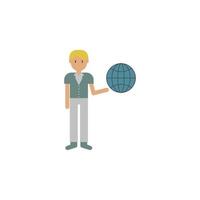 Globe, man cartoon vector icon