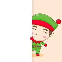 Cartoon illustration of cute elf with empty board chibi character vector