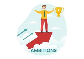 Ambition Illustration with Entrepreneur Climbing the Ladder to Success and Career Development in Flat Cartoon Business Plan Hand Drawing Template vector