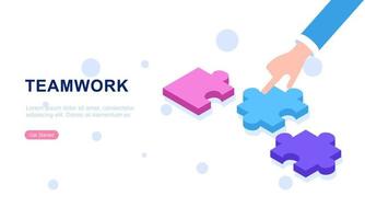 Teamwork concept with hands and puzzle illutration vector