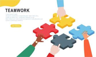 Teamwork concept with hands and puzzle illutration vector