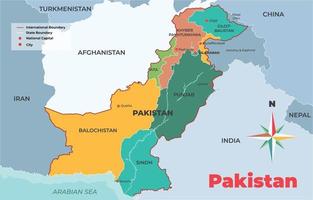 detallado Pakistán mapa estados y Unión territorios vector