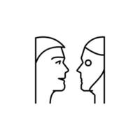 Human and robot talking concept line vector icon