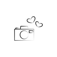 camera with hearts sketch vector icon