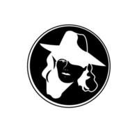 detective woman stamp black and white vector icon