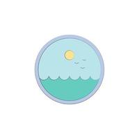 Sea and sun colored in circle vector icon