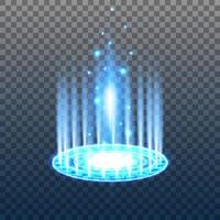 Blue magic portal. Futuristic teleport. light effect. Blue candles beams of a night scene with sparks. Empty podium light effect. Disco dance floor. vector