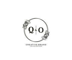 initial QO letters hand drawn feminine and floral botanical logo suitable for spa salon skin hair beauty boutique and cosmetic company. vector