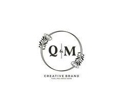 initial QM letters hand drawn feminine and floral botanical logo suitable for spa salon skin hair beauty boutique and cosmetic company. vector