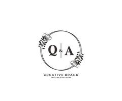 initial QA letters hand drawn feminine and floral botanical logo suitable for spa salon skin hair beauty boutique and cosmetic company. vector