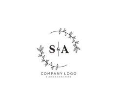 initial SA letters Beautiful floral feminine editable premade monoline logo suitable for spa salon skin hair beauty boutique and cosmetic company. vector