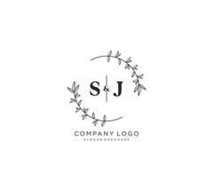 initial SJ letters Beautiful floral feminine editable premade monoline logo suitable for spa salon skin hair beauty boutique and cosmetic company. vector