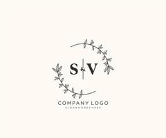 initial SV letters Beautiful floral feminine editable premade monoline logo suitable for spa salon skin hair beauty boutique and cosmetic company. vector