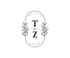 inicial tz letras hermosa floral femenino editable prefabricado monoline logo adecuado para spa salón piel pelo belleza boutique y cosmético compañía. vector