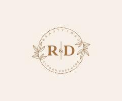 initial RD letters Beautiful floral feminine editable premade monoline logo suitable for spa salon skin hair beauty boutique and cosmetic company. vector