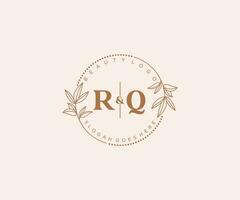 initial RQ letters Beautiful floral feminine editable premade monoline logo suitable for spa salon skin hair beauty boutique and cosmetic company. vector