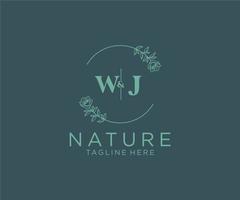 initial WJ letters Botanical feminine logo template floral, editable premade monoline logo suitable, Luxury feminine wedding branding, corporate. vector