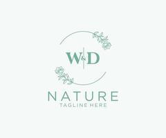 initial WD letters Botanical feminine logo template floral, editable premade monoline logo suitable, Luxury feminine wedding branding, corporate. vector
