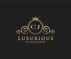 Initial CJ Letter Royal Luxury Logo template in vector art for Restaurant, Royalty, Boutique, Cafe, Hotel, Heraldic, Jewelry, Fashion and other vector illustration.