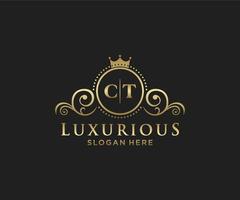Initial CT Letter Royal Luxury Logo template in vector art for Restaurant, Royalty, Boutique, Cafe, Hotel, Heraldic, Jewelry, Fashion and other vector illustration.