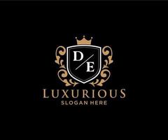 Initial DE Letter Royal Luxury Logo template in vector art for Restaurant, Royalty, Boutique, Cafe, Hotel, Heraldic, Jewelry, Fashion and other vector illustration.