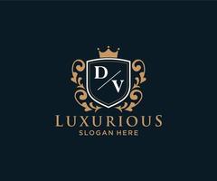 Initial DV Letter Royal Luxury Logo template in vector art for Restaurant, Royalty, Boutique, Cafe, Hotel, Heraldic, Jewelry, Fashion and other vector illustration.