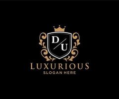 Initial DU Letter Royal Luxury Logo template in vector art for Restaurant, Royalty, Boutique, Cafe, Hotel, Heraldic, Jewelry, Fashion and other vector illustration.