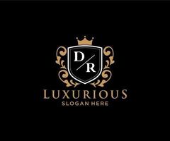 Initial DR Letter Royal Luxury Logo template in vector art for Restaurant, Royalty, Boutique, Cafe, Hotel, Heraldic, Jewelry, Fashion and other vector illustration.