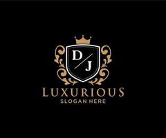 Initial DJ Letter Royal Luxury Logo template in vector art for Restaurant, Royalty, Boutique, Cafe, Hotel, Heraldic, Jewelry, Fashion and other vector illustration.