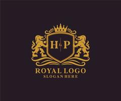 plantilla de logotipo de lujo real de león de letra hp inicial en arte vectorial para restaurante, realeza, boutique, cafetería, hotel, heráldica, joyería, moda y otras ilustraciones vectoriales. vector