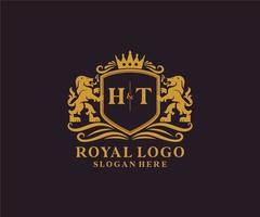 Initial HT Letter Lion Royal Luxury Logo template in vector art for Restaurant, Royalty, Boutique, Cafe, Hotel, Heraldic, Jewelry, Fashion and other vector illustration.