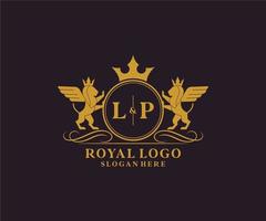 Initial LP Letter Lion Royal Luxury Heraldic,Crest Logo template in vector art for Restaurant, Royalty, Boutique, Cafe, Hotel, Heraldic, Jewelry, Fashion and other vector illustration.