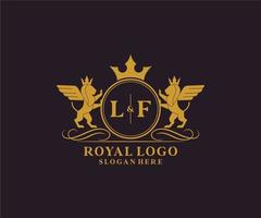 Initial LF Letter Lion Royal Luxury Heraldic,Crest Logo template in vector art for Restaurant, Royalty, Boutique, Cafe, Hotel, Heraldic, Jewelry, Fashion and other vector illustration.