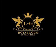 Initial LG Letter Lion Royal Luxury Heraldic,Crest Logo template in vector art for Restaurant, Royalty, Boutique, Cafe, Hotel, Heraldic, Jewelry, Fashion and other vector illustration.