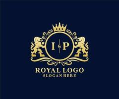 Initial IP Letter Lion Royal Luxury Logo template in vector art for Restaurant, Royalty, Boutique, Cafe, Hotel, Heraldic, Jewelry, Fashion and other vector illustration.