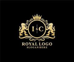 Initial IC Letter Lion Royal Luxury Logo template in vector art for Restaurant, Royalty, Boutique, Cafe, Hotel, Heraldic, Jewelry, Fashion and other vector illustration.