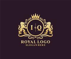 Initial IQ Letter Lion Royal Luxury Logo template in vector art for Restaurant, Royalty, Boutique, Cafe, Hotel, Heraldic, Jewelry, Fashion and other vector illustration.