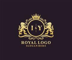 Initial IY Letter Lion Royal Luxury Logo template in vector art for Restaurant, Royalty, Boutique, Cafe, Hotel, Heraldic, Jewelry, Fashion and other vector illustration.