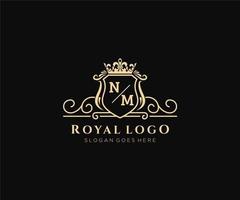 Initial NM Letter Luxurious Brand Logo Template, for Restaurant, Royalty, Boutique, Cafe, Hotel, Heraldic, Jewelry, Fashion and other vector illustration.