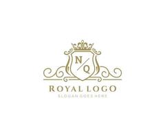 Initial NQ Letter Luxurious Brand Logo Template, for Restaurant, Royalty, Boutique, Cafe, Hotel, Heraldic, Jewelry, Fashion and other vector illustration.