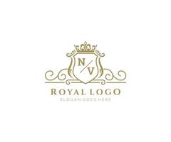 Initial NV Letter Luxurious Brand Logo Template, for Restaurant, Royalty, Boutique, Cafe, Hotel, Heraldic, Jewelry, Fashion and other vector illustration.