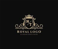 Initial NT Letter Luxurious Brand Logo Template, for Restaurant, Royalty, Boutique, Cafe, Hotel, Heraldic, Jewelry, Fashion and other vector illustration.