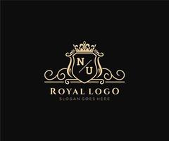 inicial nu letra lujoso marca logo plantilla, para restaurante, realeza, boutique, cafetería, hotel, heráldico, joyas, Moda y otro vector ilustración.