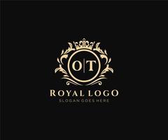 Initial OT Letter Luxurious Brand Logo Template, for Restaurant, Royalty, Boutique, Cafe, Hotel, Heraldic, Jewelry, Fashion and other vector illustration.