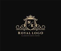 Initial NK Letter Luxurious Brand Logo Template, for Restaurant, Royalty, Boutique, Cafe, Hotel, Heraldic, Jewelry, Fashion and other vector illustration.