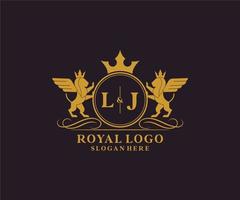Initial LJ Letter Lion Royal Luxury Heraldic,Crest Logo template in vector art for Restaurant, Royalty, Boutique, Cafe, Hotel, Heraldic, Jewelry, Fashion and other vector illustration.