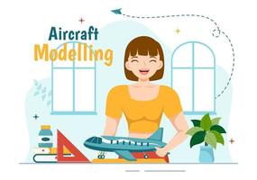 aeronave modelado y elaboración ilustración con montaje o pintura enorme avión modelo en plano dibujos animados mano dibujado aterrizaje página plantillas vector