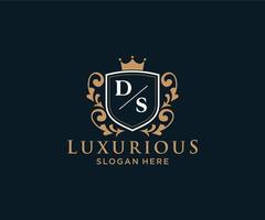 Initial DS Letter Royal Luxury Logo template in vector art for Restaurant, Royalty, Boutique, Cafe, Hotel, Heraldic, Jewelry, Fashion and other vector illustration.