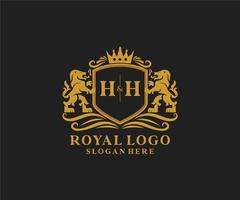 plantilla inicial de logotipo de lujo real de león con letra hh en arte vectorial para restaurante, realeza, boutique, cafetería, hotel, heráldica, joyería, moda y otras ilustraciones vectoriales. vector